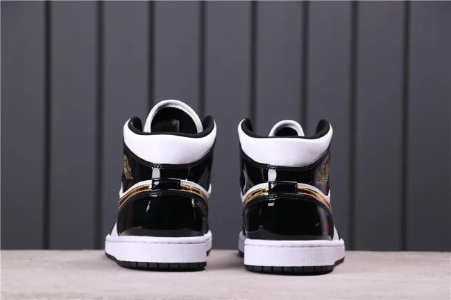 AJ 1 Mid Patent Black Gold