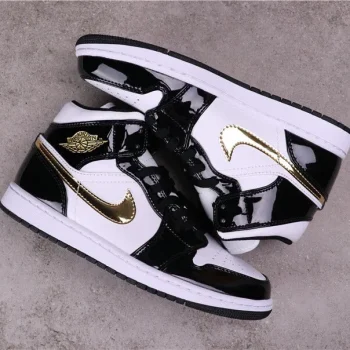 AJ 1 Mid Patent Black Gold