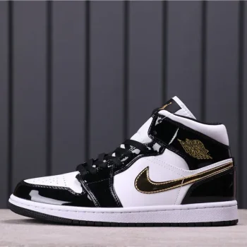 AJ 1 Mid Patent Black Gold