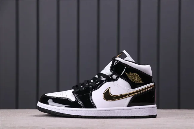 AJ 1 Mid Patent Black Gold