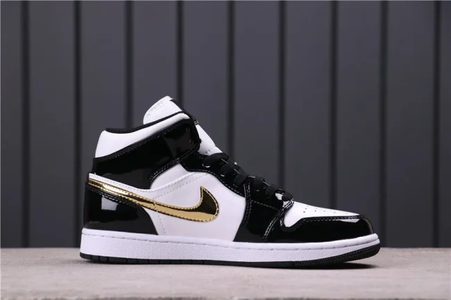 AJ 1 Mid Patent Black Gold